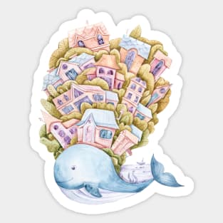 Watercolor cartoon cute whale illustration Sticker